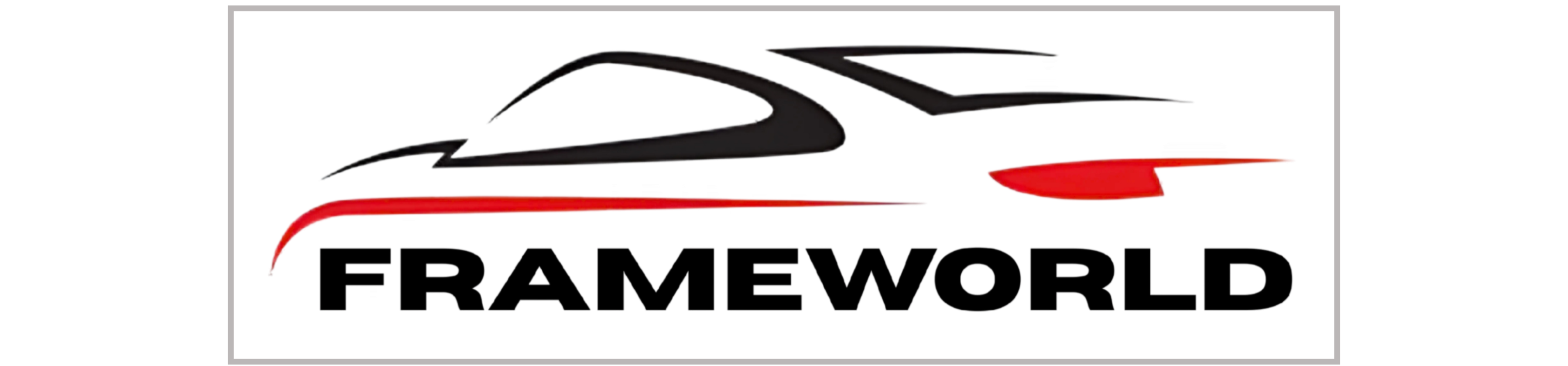 Logo of Frameworld with a stylized car design on a white background